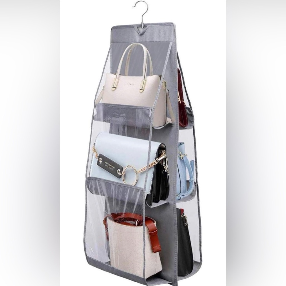 8 Pocket Hanging Purse Organizer Handbag Storage Hanger x3 pieces